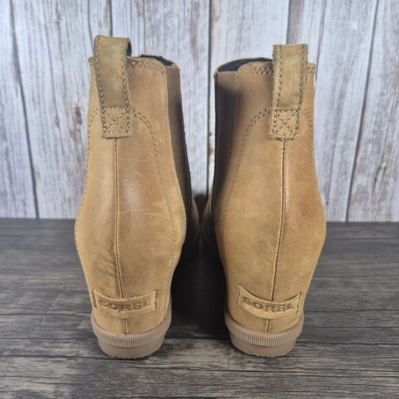 SOREL Joan of Arctic Wedge II Chelsea WP Boots Camel Brown Leather Women's Sz 10 - Picture 4 of 9